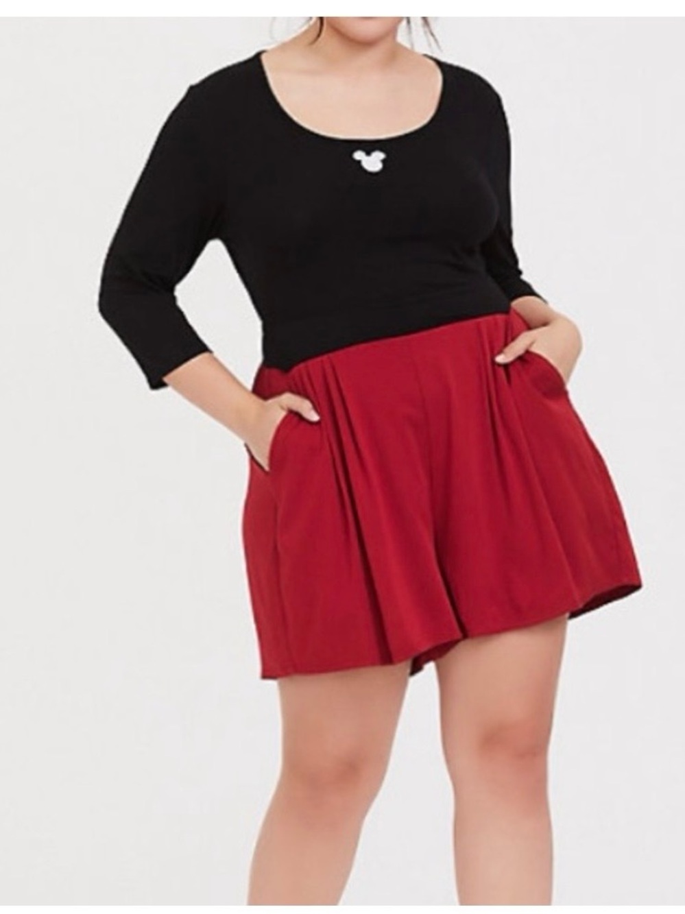 NWT 1X Torrid Disney Mickey Black & Red Romper with pockets